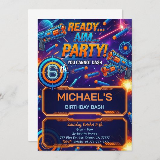 Dart Gun Birthday Invitation 招待状 (正面/裏面)