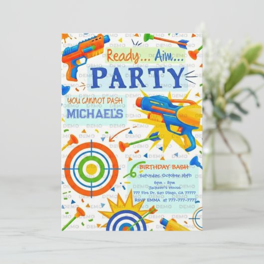 Dart Gun Birthday Invitation 招待状 (スタンド正面)