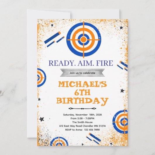Dart gun birthday party invitation 招待状 (正面)