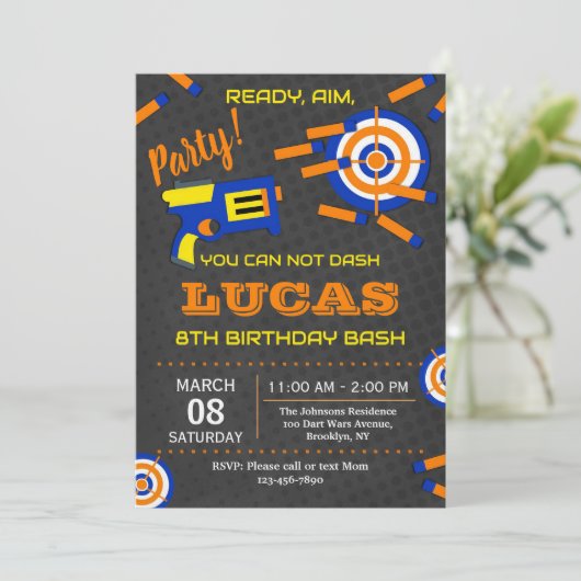 Dart Gun Wars Birthday Party 招待状 (スタンド正面)