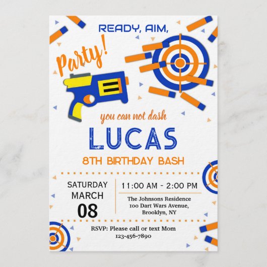 Dart Party Birthday Invitation | Dart Gun 招待状 (正面)