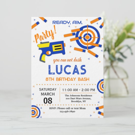 Dart Party Birthday Invitation | Dart Gun 招待状 (スタンド正面)
