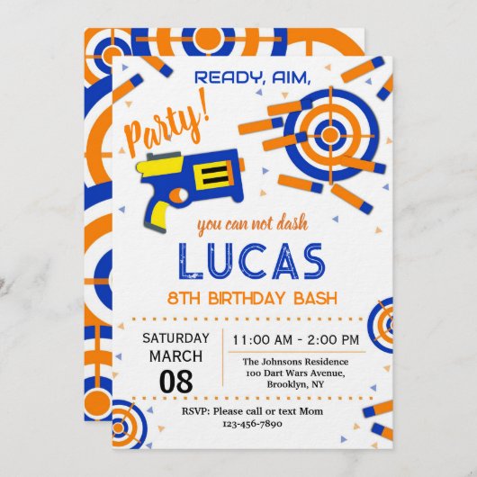 Dart Party Birthday Invitation | Dart Gun 招待状 (正面/裏面)