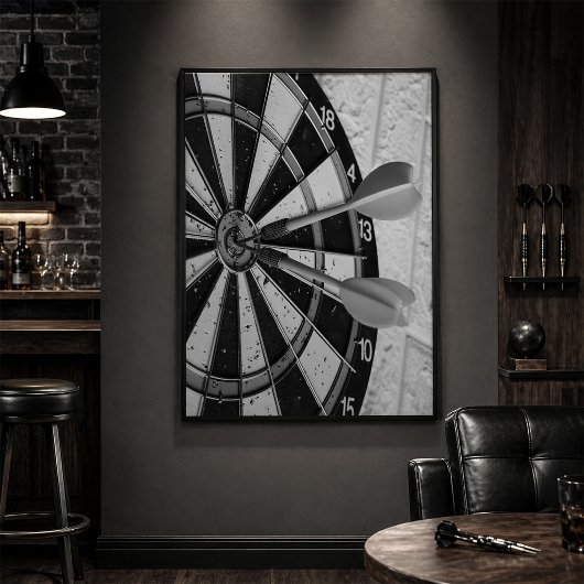 Dartboard Close Up with Darts Hitting Bullseye ポスター