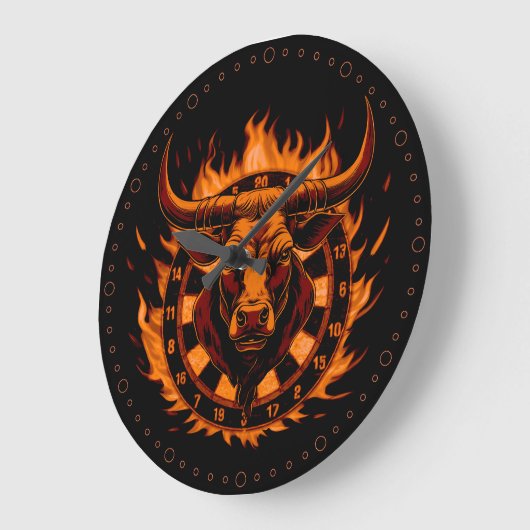 Dartscheibe Feuer Stier Bulle Spezialdesign ラージ壁時計 (傾斜)