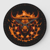 Dartscheibe Feuer Stier Bulle Spezialdesign ラージ壁時計 (正面)