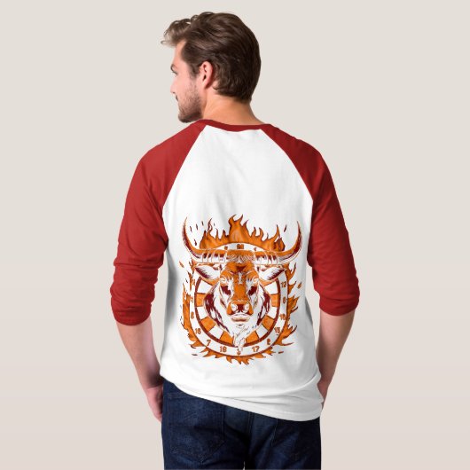 Dartscheibe Feuer Stier Bulle Spezialdesign Tシャツ (裏面フル)