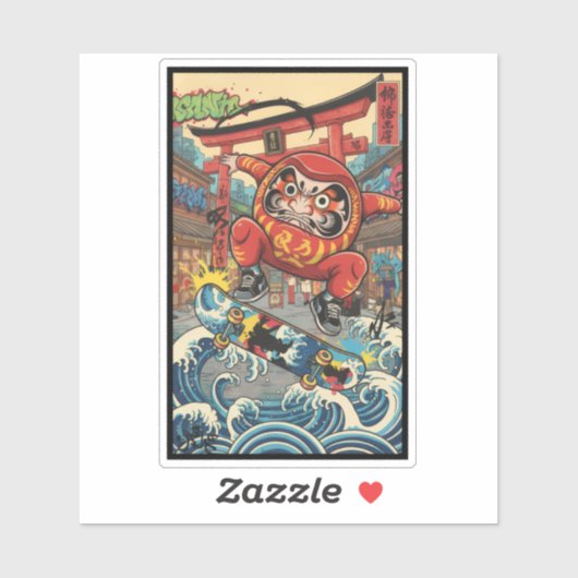 Daruma Skateboard – Japanese Ukiyo-e Street Art シール (シート)