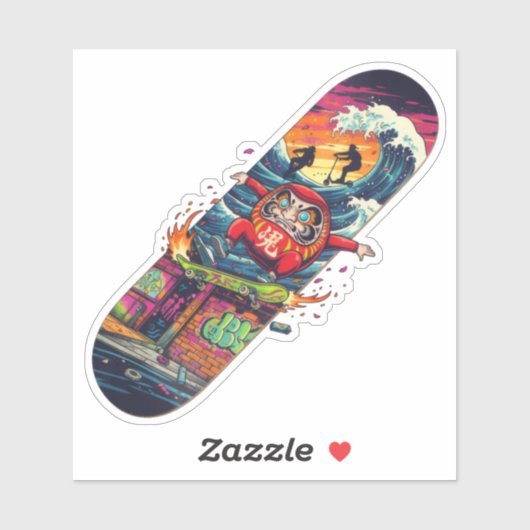 Daruma Skateboard – Japanese Ukiyo-e Street Art シール (シート)