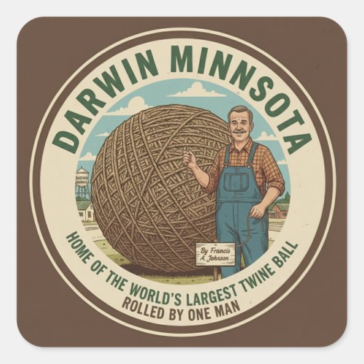 Darwin, Minnesota Twine Ball Souvenir Stickers スクエアシール (正面)