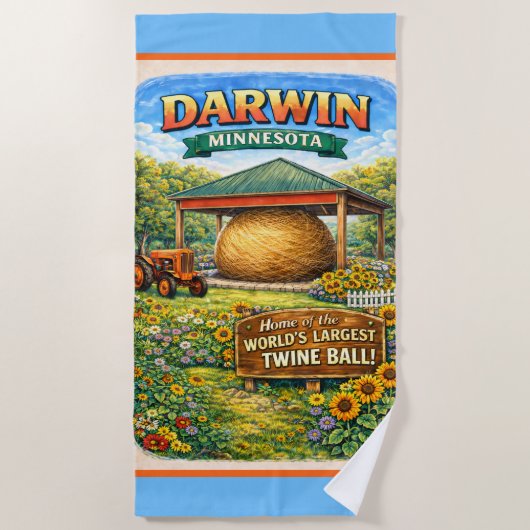 Darwin, MN Minnesota Ball of Twine Beach Towel ビーチタオル (正面)
