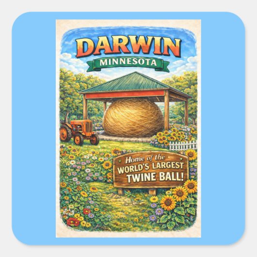 Darwin, MN Minnesota Ball of Twine Stickers スクエアシール (正面)