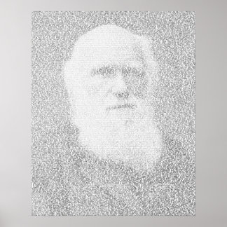 Darwin portrait made of 'Origin of Species' text ポスター