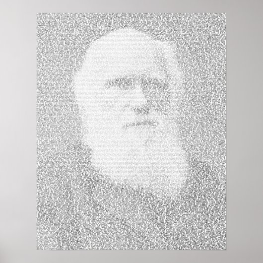 Darwin portrait made of 'Origin of Species' text ポスター (正面)