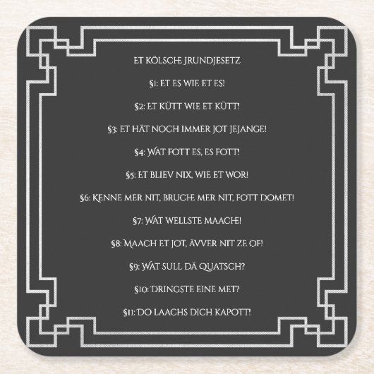 Das Kölsche Grundgesetz – Köln Cologne Jugendstil スクエアペーパーコースター (正面)