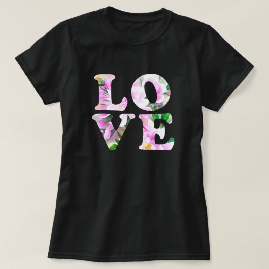 Das Wort "Liebe" aus Blumen Tシャツ (デザイン正面)