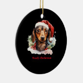 Daschund Dog Christmas Santa Hat Xmas Light Woofy セラミックオーナメント (右)
