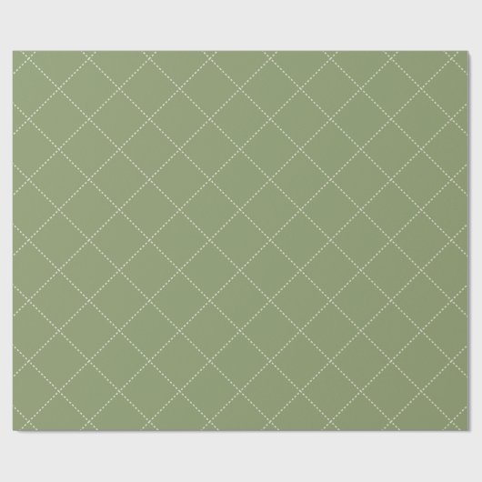 Dashed Diamond Grid Geometric Olive Green ラッピングペーパー (フラット)
