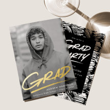 Dashed Grad Photo Graduation Party金ゴールド