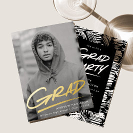 Dashed Grad Photo Graduation Party金ゴールド 箔招待状