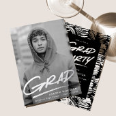 Dashed Grad Photo Graduation Party Silver 箔招待状