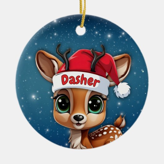 Dasher Baby Deer, Fawn, Doe, Reindeer 🦌🎄 セラミックオーナメント (正面)