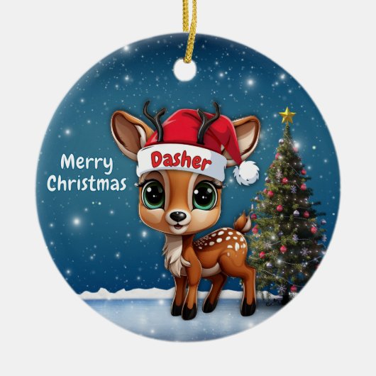 Dasher Baby Deer, Fawn, Doe, Reindeer🦌 🎄 セラミックオーナメント (正面)