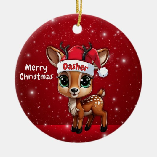 Dasher Baby Deer, Fawn, Doe, Reindeer🦌 🎄 セラミックオーナメント (正面)
