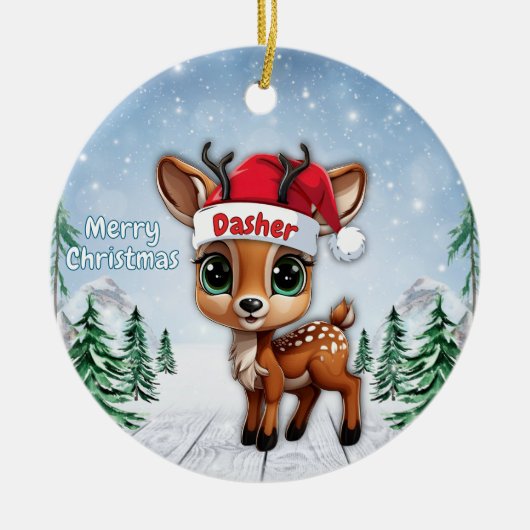 Dasher Baby Deer, Fawn, Doe, Reindeer 🦌🎄 セラミックオーナメント (正面)