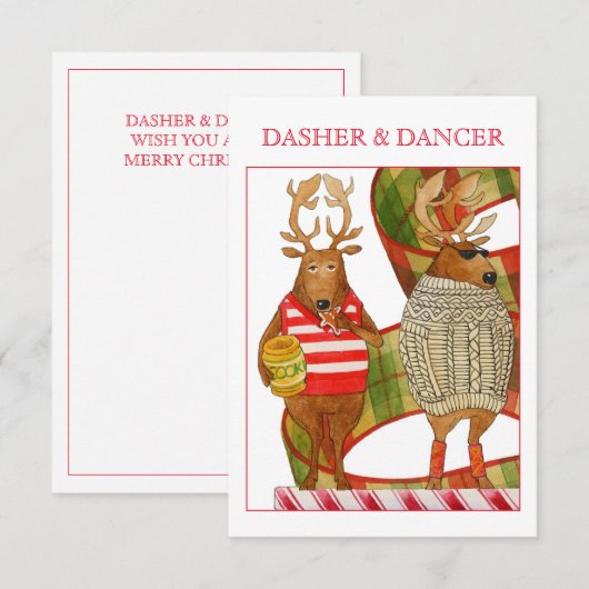 DASHER DANCER 3.5x5フラットクリスマスカード カード (正面/裏面)
