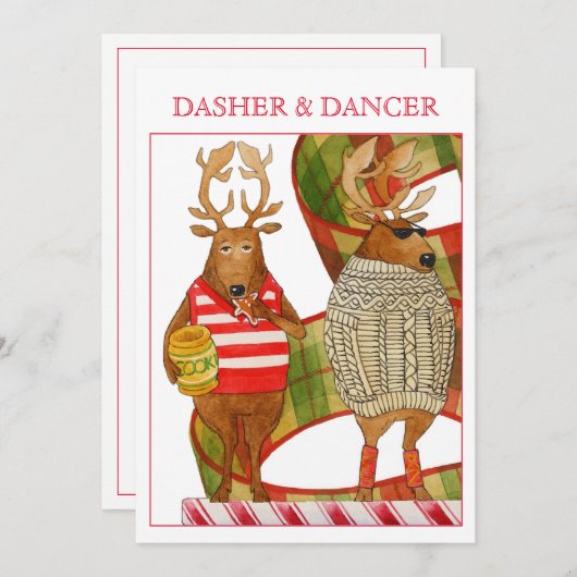DASHER DANCER 5x7フラットクリスマスカード シーズンカード (正面/裏面)