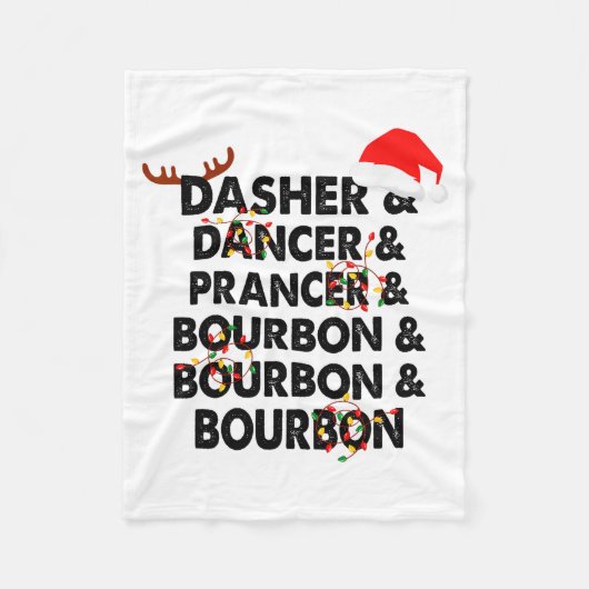 Dasher Dancer Prancer & Bourbon クリスマス・ホリデー フリースブランケット (正面)