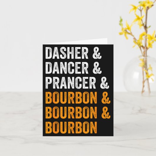 Dasher Dancer Prancer Bourbon Christmas Funny Holi カード (黄色い花)