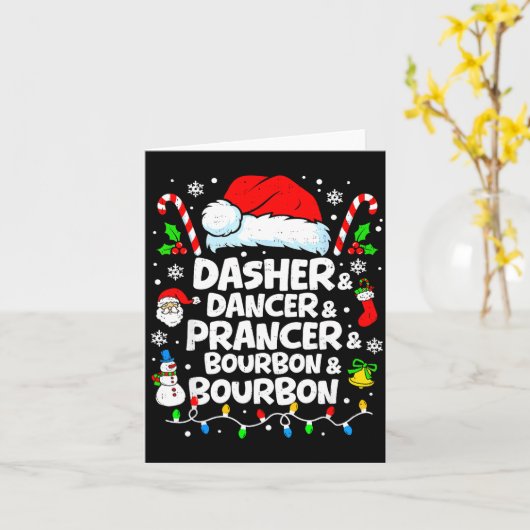 Dasher Dancer Prancer Bourbon Funny Christmas Sant カード (黄色い花)