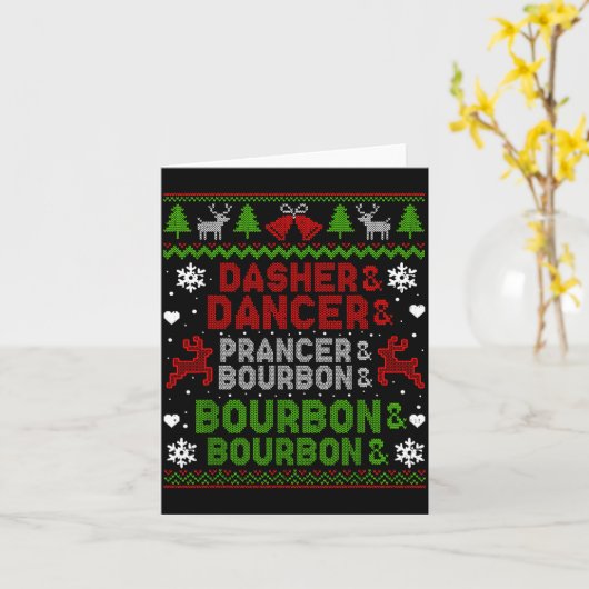 Dasher Dancer Prancer Bourbon Ugly Christmas Santa カード (黄色い花)