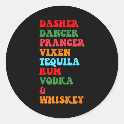 Dasher Dancer Prancer Vixen Tequila Rum Vodka Desi ラウンドシール (正面)