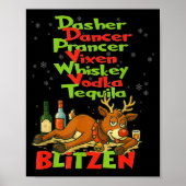 Dasher Dancer Whiskey Vodka Tequila Blitzen Christ ポスター (正面)