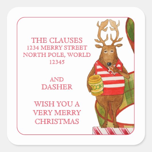 DASHER REINDEERスモールアドレス封筒用シール スクエアシール (正面)
