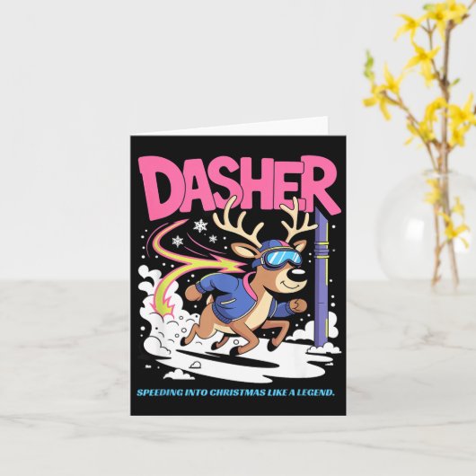 Dasher Reindeer Christmas Speeding Fun  カード (黄色い花)