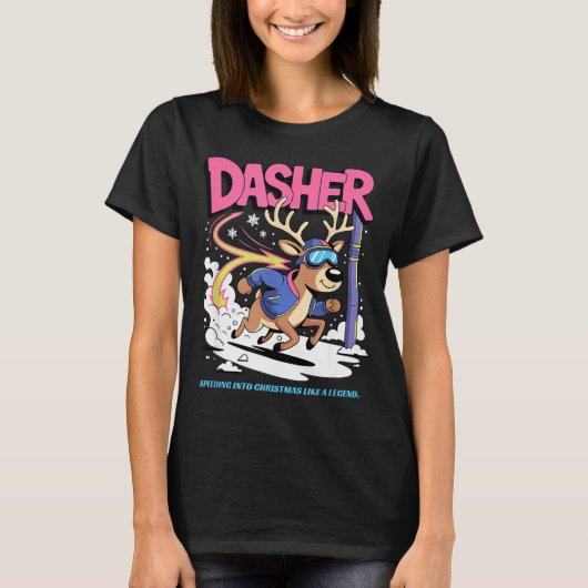 Dasher Reindeer Christmas Speeding Fun Tシャツ (正面)