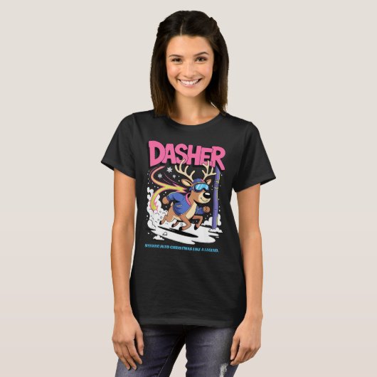 Dasher Reindeer Christmas Speeding Fun  Tシャツ (正面フル)