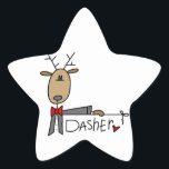 Dasher Reindeer Christmas Tシャツとギフト 星シール<br><div class="desc">Dasher Reindeer Tシャツ、マグカップ、マグネット、カード、ステッカー、トートバッグ、キープサックなど、かわいいトナカイデザインを喜ばせる。サンタのトナカイデザインはTシャツとギフトで全部！</div>