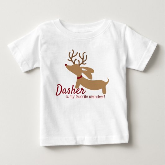 Dasher Weindeerのダックスフントのクリスマスのワイシャツ ベビーTシャツ (正面)