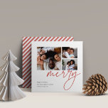 Dashing Script | 3 Photo Collage Holiday Card シーズンカード<br><div class="desc">Share cheer with these colorful and modern holiday cards featuring 3 of your favorite photos (one square and two small horizontal or landscape oriented). "Merry" appears in casual, modern hand lettered script in an on-trend earth toned desert clay shade. Personalize with your custom holiday greeting, family name, and the year...</div>