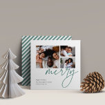 Dashing Script | 3 Photo Collage Holiday Card シーズンカード<br><div class="desc">Share cheer with these colorful and modern holiday cards featuring 3 of your favorite photos (one square and two small horizontal or landscape oriented). "Merry" appears in casual, modern hand lettered script in a beautiful jade green shade. Personalize with your custom holiday greeting, family name, and the year along the...</div>