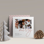 Dashing Script | 3 Photo Collage Holiday Card シーズンカード<br><div class="desc">Share cheer with these colorful and modern holiday cards featuring 3 of your favorite photos (one square and two small horizontal or landscape oriented). "Merry" appears in casual, modern hand lettered script in an on-trend earth toned desert rose shade. Personalize with your custom holiday greeting, family name, and the year...</div>