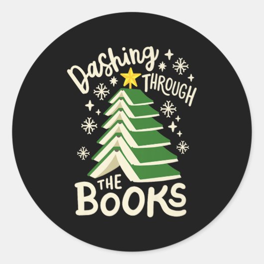Dashing Through The Books Christmas Book Lovers Me ラウンドシール (正面)