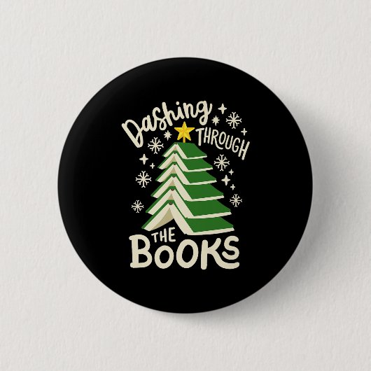 Dashing Through The Books Christmas Book Lovers Me 缶バッジ (正面)