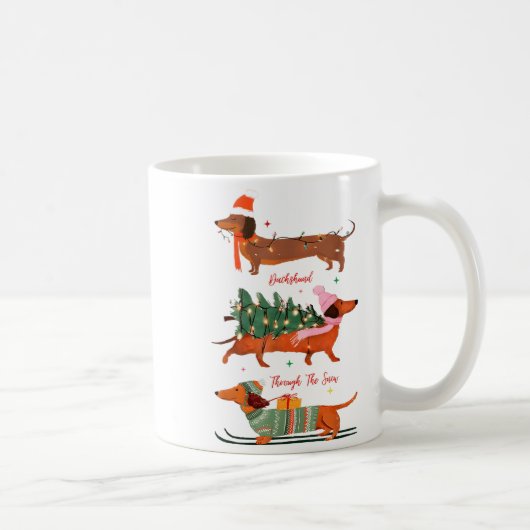 Dashing Through The Snow Christmas Wiener Dog Holi コーヒーマグカップ (右)