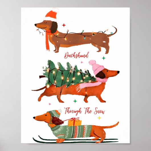 Dashing Through The Snow Christmas Wiener Dog Holi ポスター (正面)